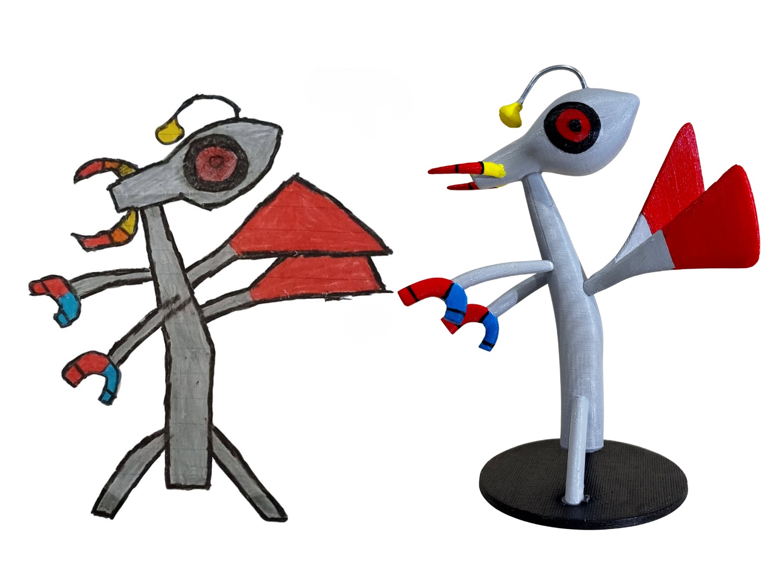 Creature drawing and 3D figurine