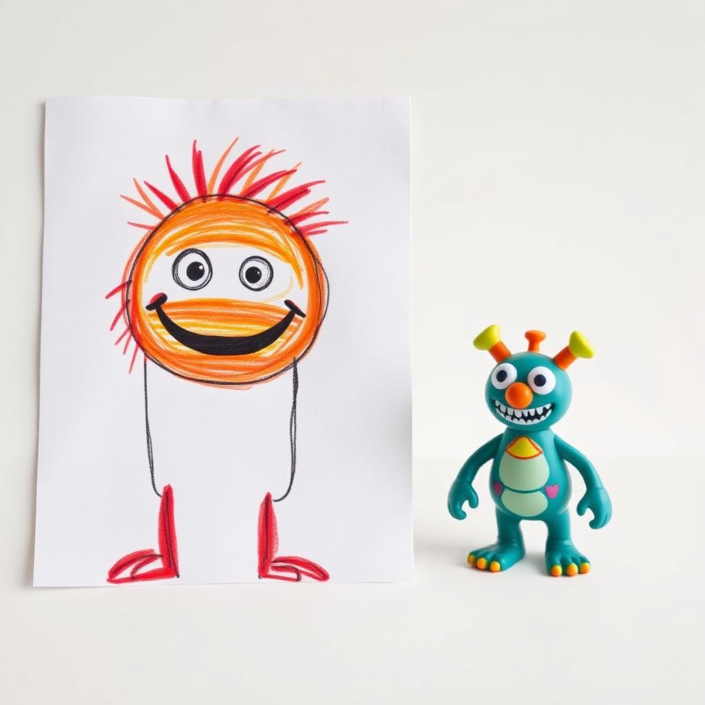 Monster drawing and 3D figurine