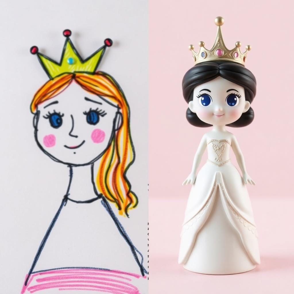 Princess drawing and 3D figurine